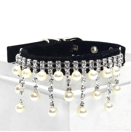 Pearls and Stones Velvet Collar - Black