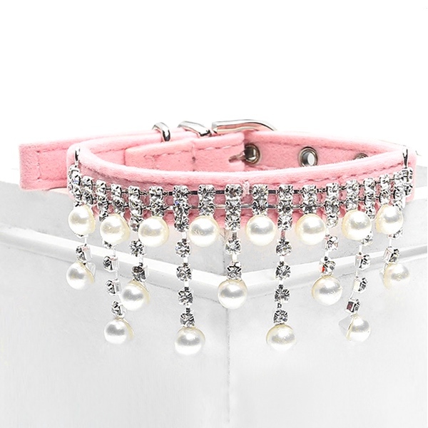 Pearls and Stones Velvet Collar - Pink