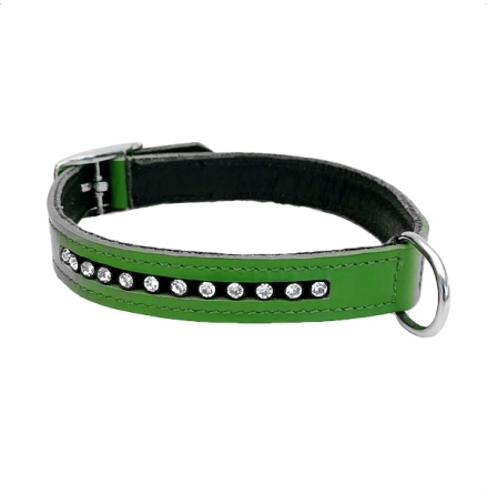 Leather Collar w. Rhinestones - Green