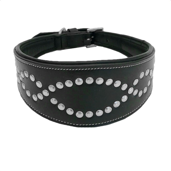 Wide Decoraded Black Leather Collar  