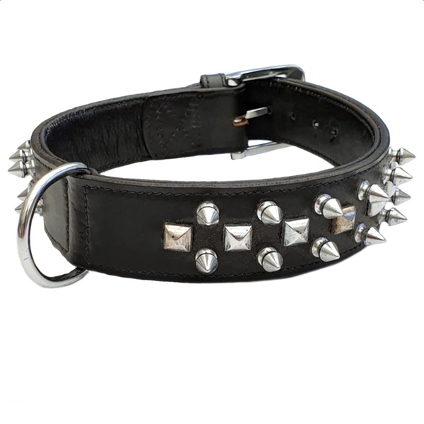 Cool Leather Collar w. Spikes - Black