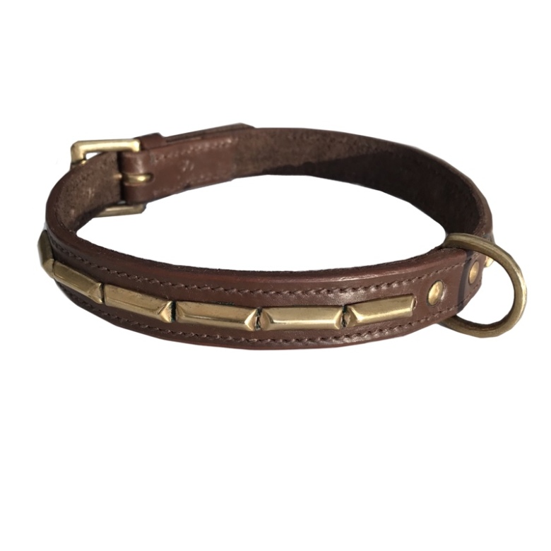 Brooklyn Leather Collar Brass w Large Studs - Brown