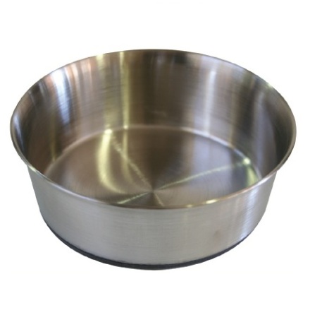 Steel bowl with heavy rubber base 