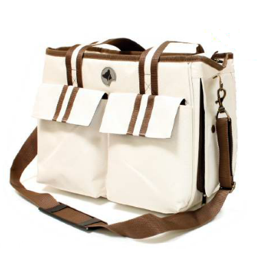 Sporty Canvas Bag - Cream/Brown 41x21x31cm
